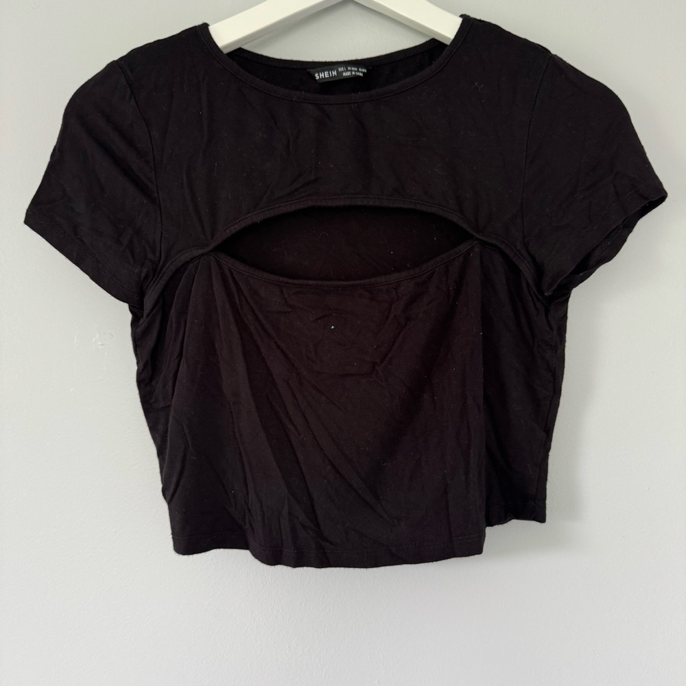 SHEIN Black Cut-Out Crop Top